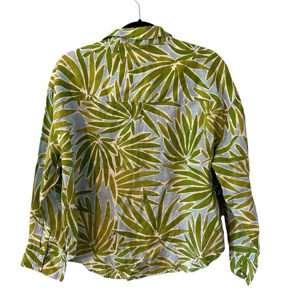 Sigrid Olsen Tropical Print Long Sleeve Button Up Linen Blouse Size M - Picture 2 of 5